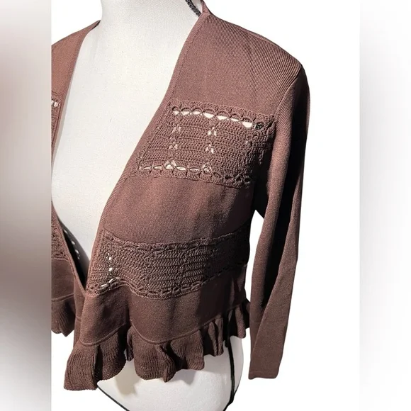 Joseph A Dark Brown Cardigan with Ruffled Hem, size L - Picture 7 of 11